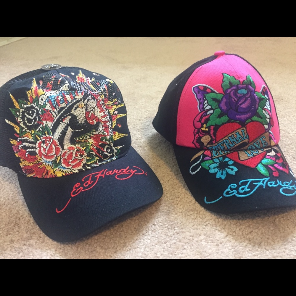 Ed Hardy Adjustable Hats (2) - Sold as Lot